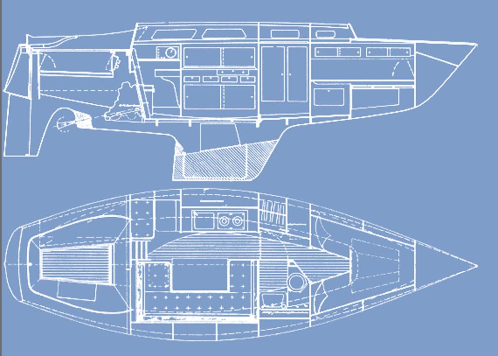 Motorraum der Henningsen &amp; Steckmest Scalar 28 Baujahr 1974, 8.6 Meter lang, Zustand: sehr gut