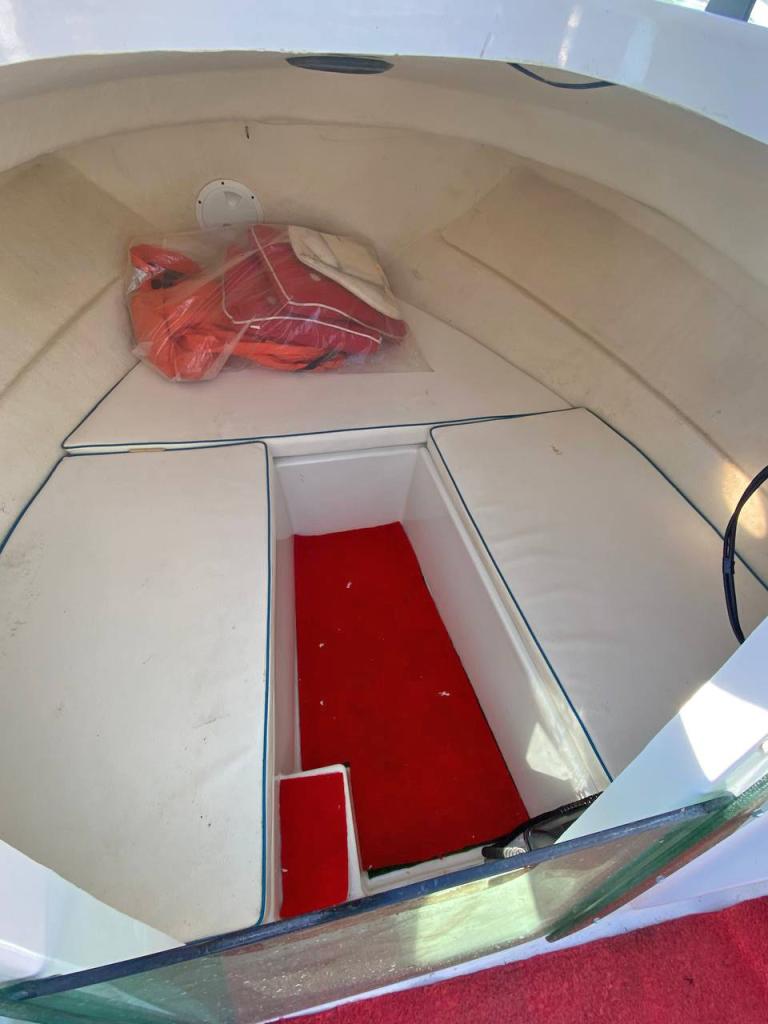 Motorraum der Quicksilver Cabin 435 Baujahr 1999, 4.48 Meter lang, Zustand: gut